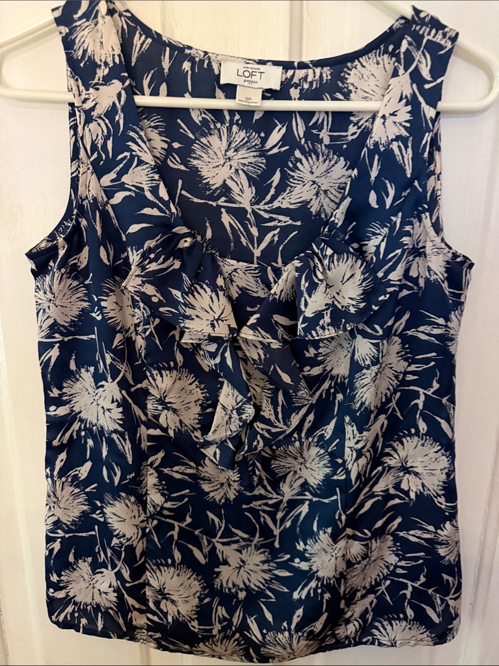 LOFT Navy Floral Ruffle Sleeveless Camisoles